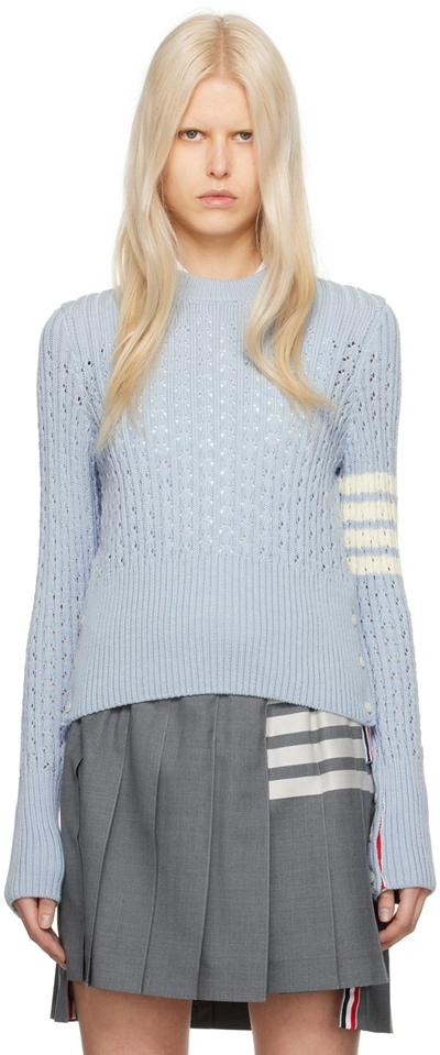 Thom Browne Pointelle-knit Wool Sweater In Blue