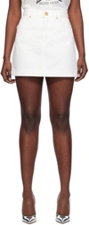 BALMAIN WHITE EMBROIDERED DENIM MINISKIRT