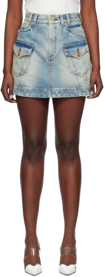 BALMAIN BLUE WESTERN DENIM MINISKIRT