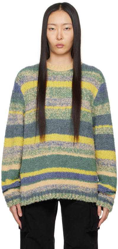 The Elder Statesman Multicolor Striped Sweater In C924 Wheat/turquoise