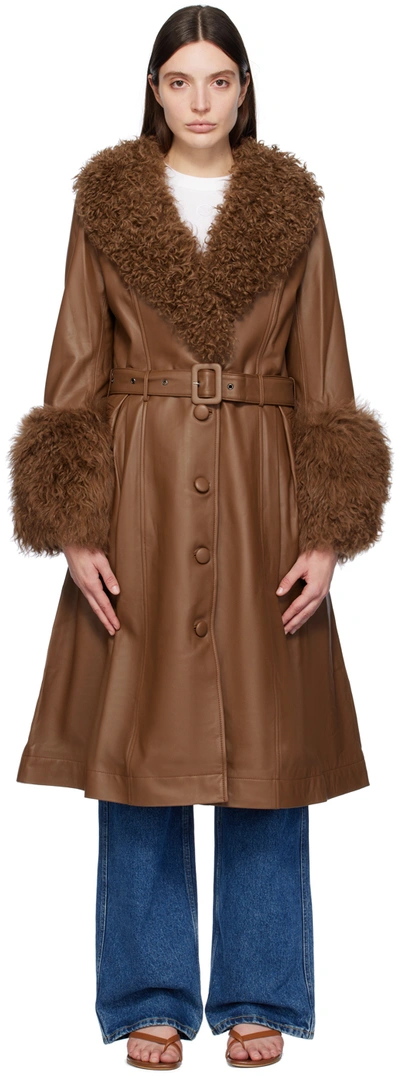 Saks Potts Brown Foxy Shearling Coat In Walnut