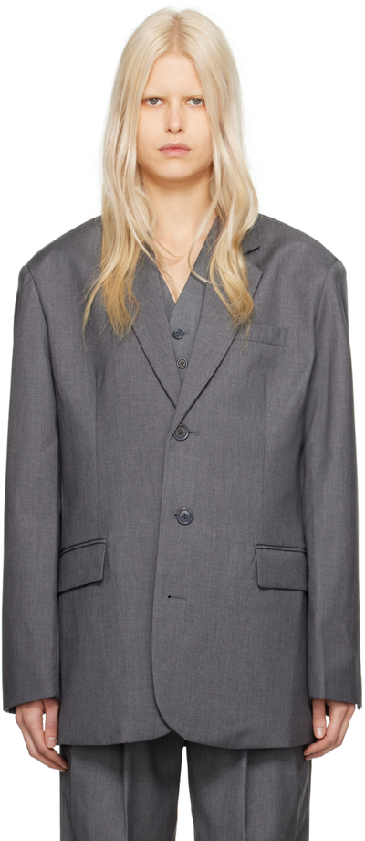 The Frankie Shop Gelso Oversized Woven Blazer In Grey