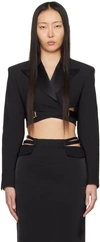 DION LEE BLACK INTERLOCK TUXEDO BLAZER