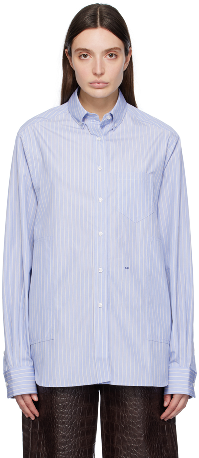Saks Potts William Striped Cotton-poplin Shirt In Light Blue