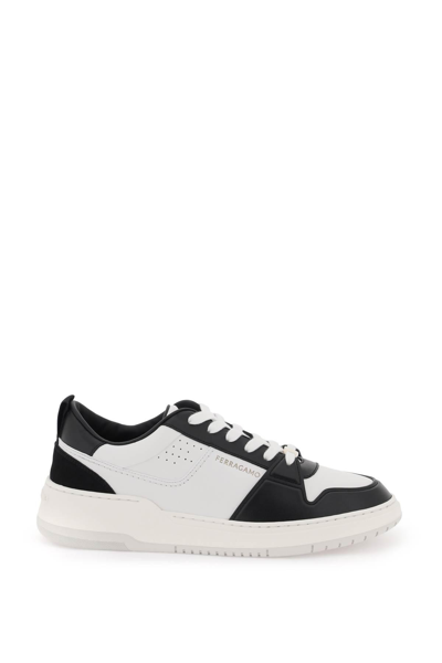 Ferragamo Two-tone Leather Sneakers In White,black