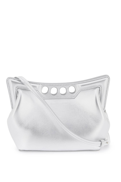 Alexander Mcqueen Mini Peak Cutout Leather Shoulder Bag In Silver