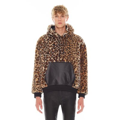 Cult Of Individuality Leopard Faux Fur Pull Over In Brown