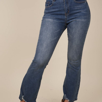 Anna-kaci High Waist Frayed Bootcut Jeans In Blue
