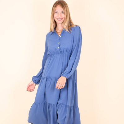 Anna-kaci Collared Button Front Tiered Dress In Blue