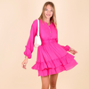 Anna-kaci Mandarin Collar Tiered Ruffle Dress In Pink