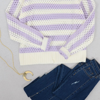 Anna-kaci Two Tone Striped Crochet Net Sweater In Purple
