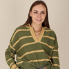 Anna-kaci Classic Striped Collared Sweater In Green
