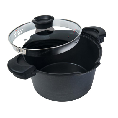 Masterpan Nonstick Stock & Pasta Pot With Glass Lid Strainer, 5 Qt., 9" (23cm) In Black