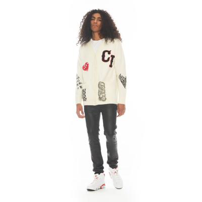 Cult Of Individuality Collegiate Cardigan Sweater In White