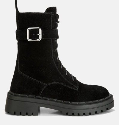 Rag & Co Kasper Suede Chunky Lug Boots In Black