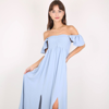 Anna-kaci Ruffled Cap Sleeve Maxi Slit Dress In Blue