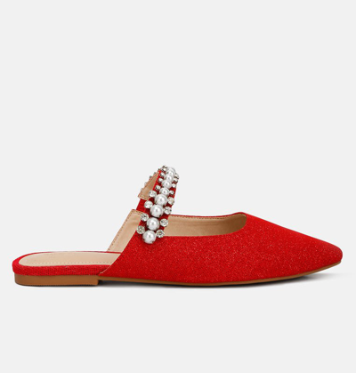 Rag & Co Geode Pearl Embellished Slip On Mules In Red