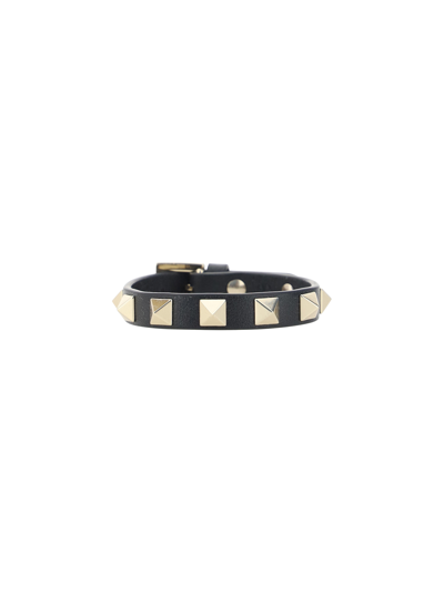 Valentino Garavani Rockstud Calfskin Double-strap Bracelet Woman Black Uni