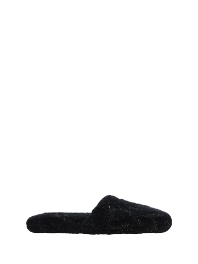 Versace Black Barocco Slippers In Anthracite