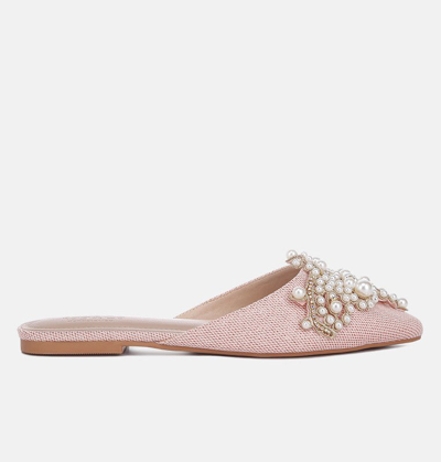 Rag & Co Astre Pearl Embellished Shimmer Mules In Blush In Pink