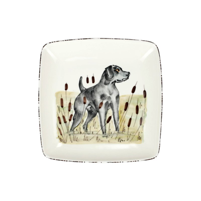 Vietri Wildlife Black Hunting Dog Square Platter In White