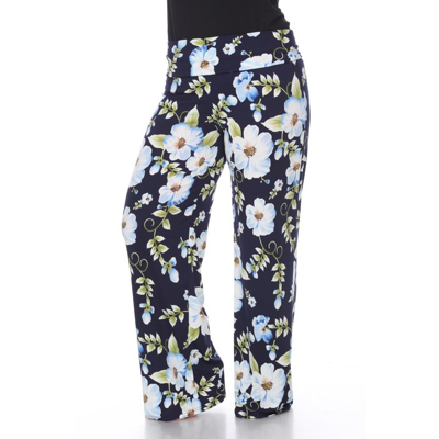 White Mark Plus Size Floral Wide Leg Palazzo Pants In Blue Flower