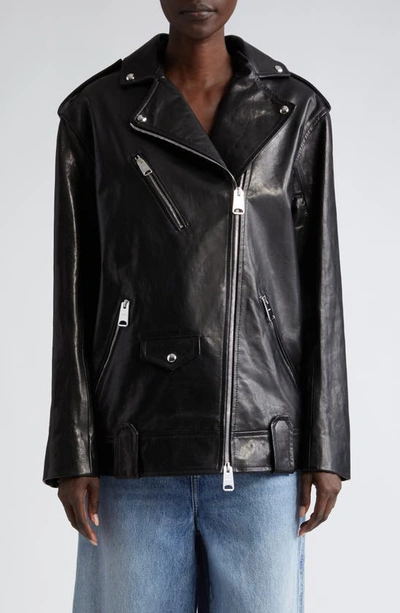Khaite Hanson Oversized Leather Biker Jacket In Black