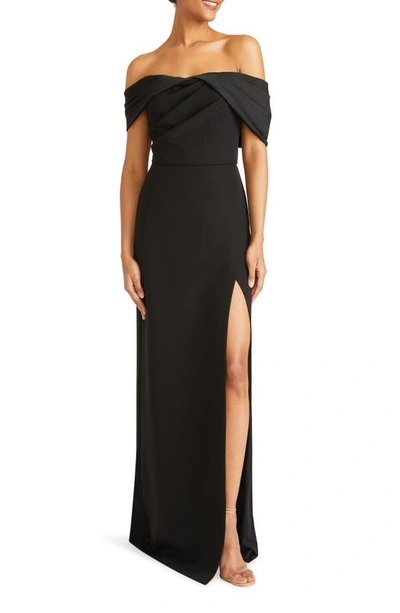 ml Monique Lhuillier Celeste Off The Shoulder Crepe Gown In Black