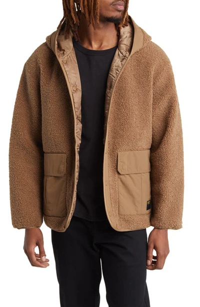 Carhartt Devin Faux-shearling Hooded Jacket In Brown