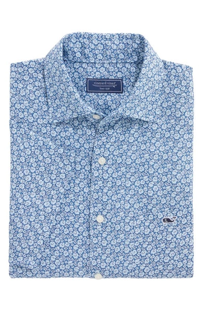 Vineyard Vines Micro Floral Linen Short Sleeve Button-up Shirt In Floral Blue