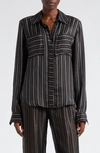 Ramy Brook Jamie Satin Striped Twill Blouse In Black Satin Striped Twill