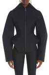 Mugler Flare Hem Scuba Fitted Jacket In Black