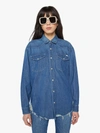 Mother The Western Distressed Denim Overshirt In Blue