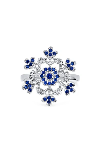 Bling Jewelry Winter Holiday Christmas Statement 2 Tone Blue Clear Cubic Zirconia Flower Snowflake Cz Ring Cocktai