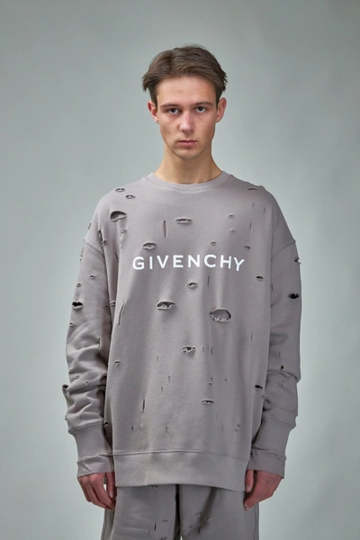 Givenchy Archetype Sweatshirt With Destroyed Effects In Gray