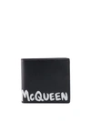 Alexander Mcqueen Graffiti Logo-print Leather Billfold Wallet In Black