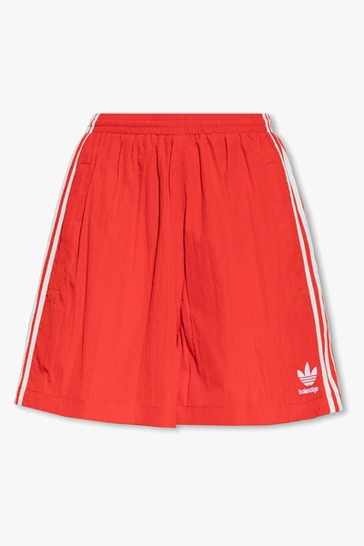 Balenciaga X Adidas Nylon Track Shorts In Red