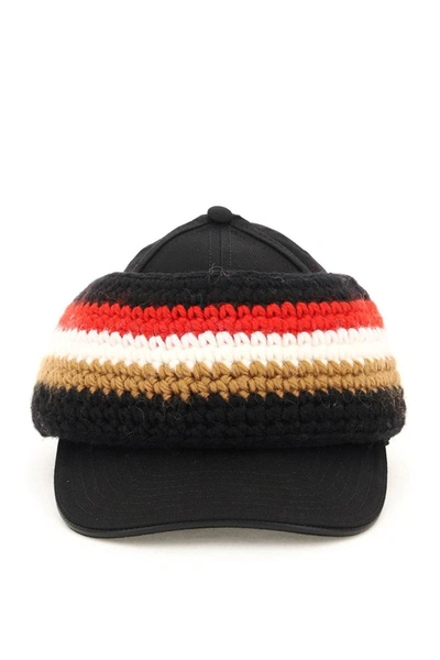 Burberry Baseball Cap With Knit Headband In Black