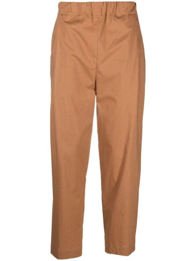 Laneus Stretch-cotton Tapered Trousers In Tobacco