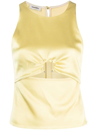 Nanushka Cut-out Sleeveless Satin Top In Yellow