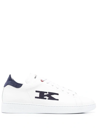 KITON WHITE AND BLUE SNEAKERS WITH LOGO AND CONTRASTING STITCHING IN LEATHER MAN
