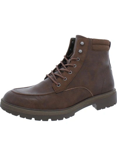 Dr. Scholl's Shoes Grayton Mens Faux Leather Ankle Combat & Lace-up Boots In Brown