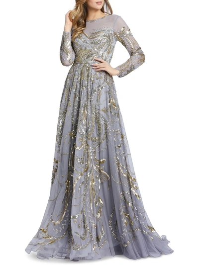 Mac Duggal Womens Embellished Long Evening Dress In Platinum Gold