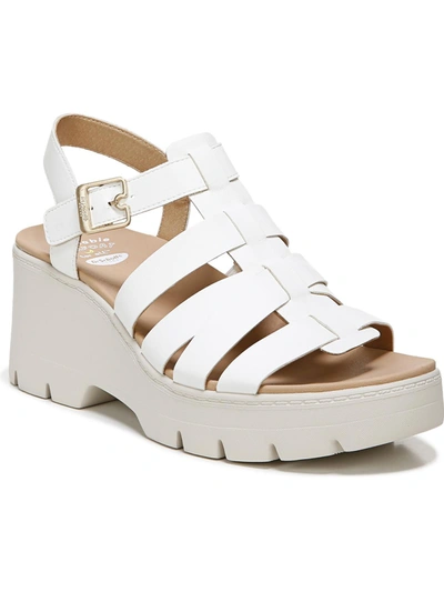 Dr. Scholl's Shoes Check It Out Womens Strappy Ankle Strap Wedge Sandals In White