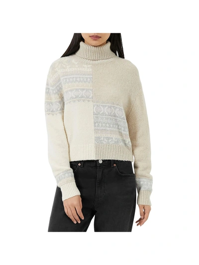 French Connection Magda Womens Fair Isle Colorblock Turtleneck Sweater In Beige
