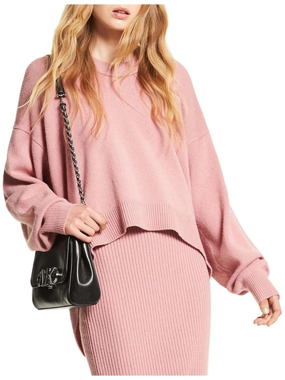 Michael Michael Kors Womens Wool Cashmere Crewneck Sweater In Pink