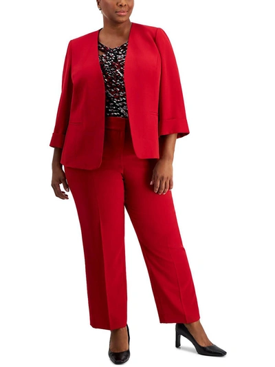 Kasper Plus Size Mid-rise Straight-ankle Faux-pocket Pants In Red