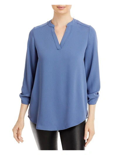 Tahari Womens Collared V-neck Blouse In Blue