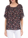 B COLLECTION BY BOBEAU WOMENS SMOCKED FLORAL PEASANT TOP