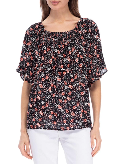 B Collection By Bobeau Womens Smocked Floral Peasant Top In Black
